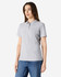 A light grey ladies' polo shirt with short sleeves and a collar, featuring a logo on the chest.