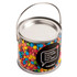 A medium clear PVC bucket filled with colourful M&Ms in various shades. The bucket features a metal handle.
