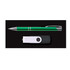 A green pen and a black and white flash drive from the Cove Gift Set.