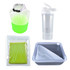 An active living pack featuring a green dry bag, clear drink bottle, reusable food container, and a flexible storage bag.