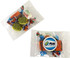 Mixed lollies in a clear packaging, featuring colourful sweets in various shapes and wrappers. Includes a logo.