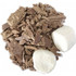 A pile of chocolate shavings in brown tones, accompanied by two white marshmallows.