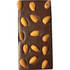 A chocolate bar featuring a dark brown coating with scattered whole almonds on top. It has a branded logo.