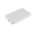 A rectangular white wireless power bank with a USB port and a small logo on the side.