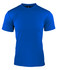 A blue men's t-shirt with a crew neckline and short sleeves. Features a logo on the collar.
