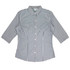 A black and white checked button-up shirt with 3/4 sleeves and a collar, featuring a subtle logo.
