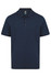 A navy polo shirt with a collar and a three-button placket. It features a logo on the label.