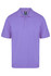 A short-sleeved polo shirt in a light purple shade, featuring a collar and a logo.