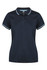A navy blue polo shirt with a sporty design and contrasting light blue trims. It features a collar and button placket.