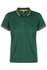 A green polo shirt featuring contrasting yellow trim on the collar and sleeves, with a logo at the neckline.
