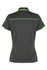 A dark green polo shirt featuring vibrant green accents and a logo. The back view displays a sleek design.