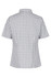 A short-sleeved button-up shirt featuring a grey and white check pattern and a collar. It has a logo.