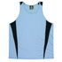 A light blue singlet with black side panels, featuring a logo on the neckline.