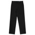 Flat front men's slacks in black, featuring a waistband with a logo and side pockets.