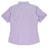 A short-sleeve, button-up shirt in light purple with a fitted back design. It features a collar and cuffed sleeves.
