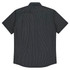 A short sleeve button-up shirt in dark grey with subtle vertical stripes, featuring a back yoke and collar.