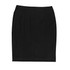 A black knee-length skirt with vertical seams and a discreet zipper at the back. It features a subtle branding logo.