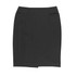 A knee-length black skirt featuring front pockets and a sleek, tailored design. It has a logo on the waistband.