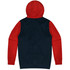 A black and red hoodie featuring a contrasting colour design and a hood. It has long sleeves and a cosy fit.