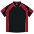 A black and red polo shirt featuring a sporty design and a logo. Suitable for casual wear.