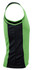 A green and black men's singlet with a fitted design and a logo on it.