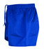 Blue rugby men's shorts with an elastic waistband and drawstring, featuring a logo on the side.