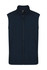 A navy blue men's vest featuring a full zip front and side pockets, designed for workwear use.