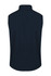 A dark navy work vest with a high collar and no sleeves, featuring branding on the back.