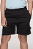 Black sports shorts designed for kids, featuring an elastic waistband and side pockets. Includes a branding logo.