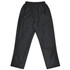 Dark track pants featuring a relaxed fit, with zippered pockets and a waistband for comfort.