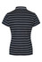 A navy and white striped polo shirt with a short collar and a fitted design. Features a logo on the chest.