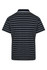 A navy blue polo shirt with white stripes and a collar, featuring a logo on the side.