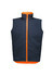 A unisex reversible vest featuring a navy exterior and bright orange interior, with a zip closure and a logo.