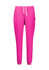 A pair of women's jogger scrub pants in vibrant pink, featuring a side pocket and a branded logo.
