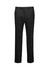 A pair of black straight leg pants with an adjustable waist, designed for men. Features a logo on the waistband.