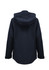 A women's jacket in navy blue with a hood, featuring a simple design and side pockets.