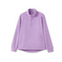 A lilac women's polar fleece half zip top with long sleeves and a high collar. It features a branding logo.