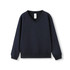 A navy kids' v-neck fleece jumper with long sleeves and a ribbed hem. It features a logo.