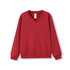 A red kids' v-neck fleece jumper with long sleeves and a rounded hem, featuring a branded label.