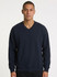 A men's/unisex navy V-neck fleece jumper with long sleeves and a logo, featuring a classic fit.