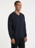 A navy blue men's/unisex V-neck fleece jumper, featuring a relaxed fit and long sleeves.