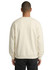 A cream-coloured, oversized crew neck fleece jumper with a relaxed fit, seen from the back on a model.