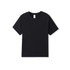 A black organic T-shirt for kids with short sleeves, featuring a label and no visible logos.