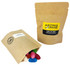A kraft paper bag containing colourful jelly beans, with another closed bag beside it, featuring a logo.