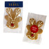 Gingerbread reindeer cookies in the shape of a reindeer, featuring white icing and a red candy nose, packaged in clear wrappers.