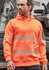 Unisex water-resistant hoodie in bright orange with segmented reflective tape and a logo on the sleeve.