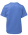 A blue children's t-shirt featuring a plain back. It has a simple design and includes a logo.