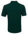 A dark green polo shirt featuring a collar and short sleeves, with a logo on the back.