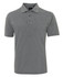 A grey polo shirt with a collar and three buttons, featuring a logo on the chest.