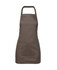A dark green apron with a front pocket and an adjustable neck strap, featuring a logo.